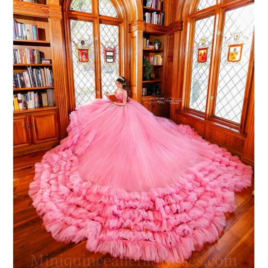 Tiered Pink Quince Dress Sweetheart Neck Vestidos De 15 Anos Sleeveless Instagram Gowns Birthday Party Dresses