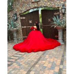 Tiered Red Quince Dress Birthday Party Dresses Sweetheart Neck Vestidos De 15 Anos Off Shoulder Instagram Gowns