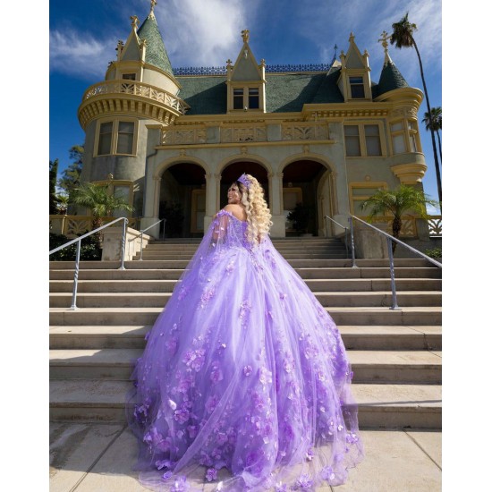 Cape Sleeve Lilac Quinceanera Dress 3D Flowers Wear Pageant 2024 Ball Gown Princess Dresses Sweetheart Neck Sweet 15 Gowns