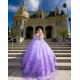 Cape Sleeve Lilac Quinceanera Dress 3D Flowers Wear Pageant 2024 Ball Gown Princess Dresses Sweetheart Neck Sweet 15 Gowns