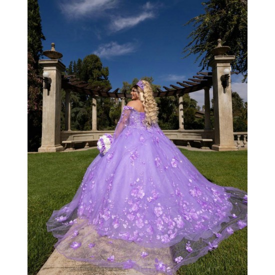 Cape Sleeve Lilac Quinceanera Dress 3D Flowers Wear Pageant 2024 Ball Gown Princess Dresses Sweetheart Neck Sweet 15 Gowns