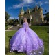 Cape Sleeve Lilac Quinceanera Dress 3D Flowers Wear Pageant 2024 Ball Gown Princess Dresses Sweetheart Neck Sweet 15 Gowns