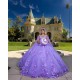 Cape Sleeve Lilac Quinceanera Dress 3D Flowers Wear Pageant 2024 Ball Gown Princess Dresses Sweetheart Neck Sweet 15 Gowns