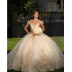 Champagne Quinceanera Dress Sequin Vestidos De 15 Anos Off Shoulder Wear Pageant Lace Appliques Girl 15 Birthday Party Gowns