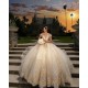 Champagne Quinceanera Dress Sequin Vestidos De 15 Anos Off Shoulder Wear Pageant Lace Appliques Girl 15 Birthday Party Gowns