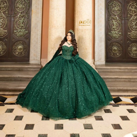 Emerald Green Quinceanera Dress Sweetheart Neck Sweet 15 Gowns Sequin Wear Pageant Lace Appliques Vestidos De 15 Anos