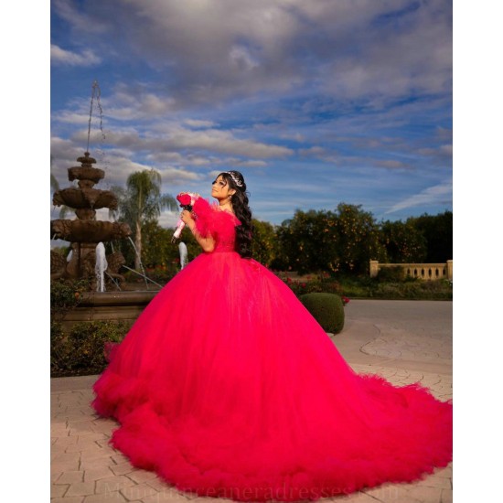 Fuchsia Quinceanera Dress Off Shoulder Vestidos De 15 Anos Ruffled Women 2024 Ball Gown