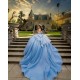 Girl Birthday Party Gown Sky Blue Quince Dress Pearl Off Shoulder Vestidos De 15 Anos Sweetheart Neck Wear Pageant With Bow