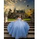 Girl Birthday Party Gown Sky Blue Quince Dress Pearl Off Shoulder Vestidos De 15 Anos Sweetheart Neck Wear Pageant With Bow