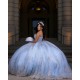 Girl Birthday Party Gown Sky Blue Quince Dress Spaghetti Strap Vestidos De 15 Anos Lace Appliques Sleeveless Sweet 15 Gowns