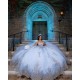 Girl Birthday Party Gown Sky Blue Quince Dress Spaghetti Strap Vestidos De 15 Anos Lace Appliques Sleeveless Sweet 15 Gowns