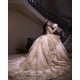 Long Sleeve Champagne Quince Dress Lace Appliques Sweet 15 Prom Party Gowns V Neck Vestidos De 15 Anos