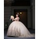 Long Sleeve Champagne Quinceanera Dress Sweetheart Neck Sweet 15 Gowns Wear Pageant Lace Appliques 2024 Ball Gown Princess Dresses