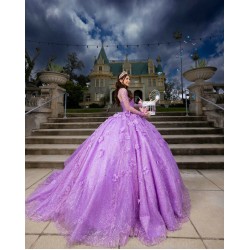 Long Sleeve Lilac Quinceanera Dress Sweetheart Neck Sweet 15 Gowns 3D Flowers Wear Pageant Sequin 2024 Ball Gown Princess Dresses