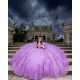 Long Sleeve Lilac Quinceanera Dress Sweetheart Neck Sweet 15 Gowns 3D Flowers Wear Pageant Sequin 2024 Ball Gown Princess Dresses