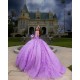 Long Sleeve Lilac Quinceanera Dress Sweetheart Neck Sweet 15 Gowns 3D Flowers Wear Pageant Sequin 2024 Ball Gown Princess Dresses