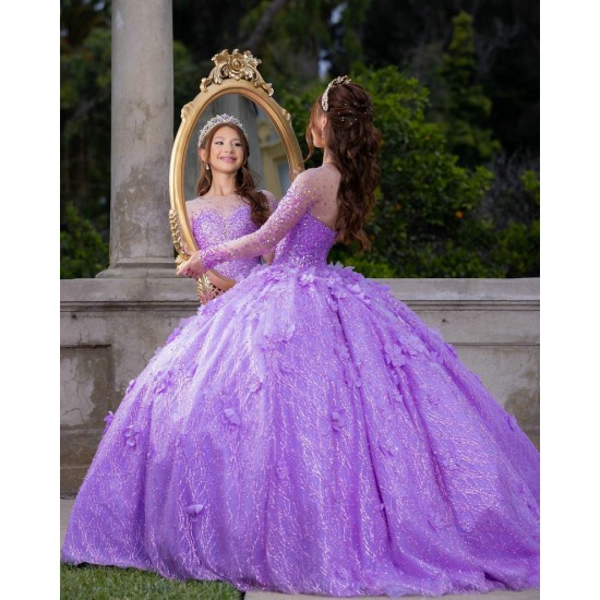 Long Sleeve Lilac Quinceanera Dress Sweetheart Neck Sweet 15 Gowns 3D Flowers Wear Pageant Sequin 2024 Ball Gown Princess Dresses