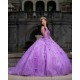 Long Sleeve Lilac Quinceanera Dress Sweetheart Neck Sweet 15 Gowns 3D Flowers Wear Pageant Sequin 2024 Ball Gown Princess Dresses