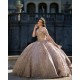 Off Shoulder Champagne Quince Dress Sequin Vestidos De 15 Anos Sweetheart Neck Girl Birthday Party Gown With Bow