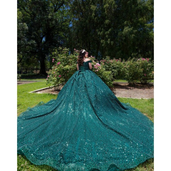 Off Shoulder Emerald Green Quinceanera Dress Sweetheart Neck Sweet 15 Gowns Wear Pageant Sequin 2024 Ball Gown Princess Dresses