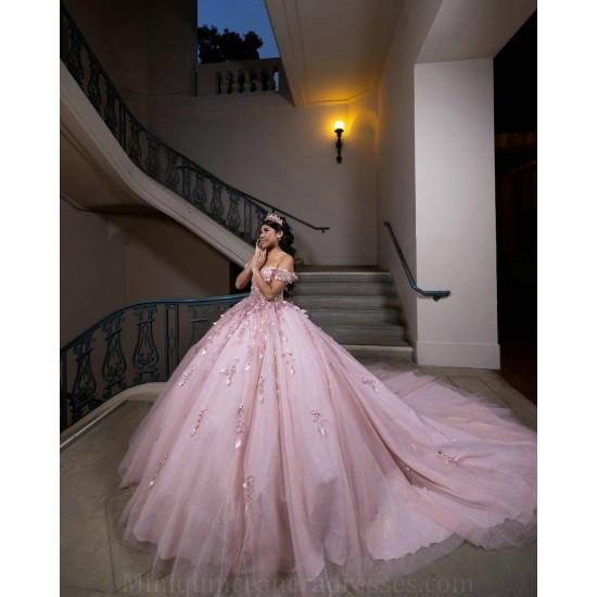 Off Shoulder Pink Quince Dress Lace Appliques Birthday Party Gowns Sweetheart Neck Vestidos De 15 Anos With 3D Flowers