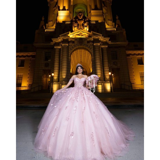 Off Shoulder Pink Quince Dress Lace Appliques Birthday Party Gowns Sweetheart Neck Vestidos De 15 Anos With 3D Flowers