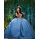 Off Shoulder Quince Dress Sky Blue Vestidos De 15 Anos Sweetheart Neck Wear Pageant Girl Birthday Party Gown With 3D Butterfly