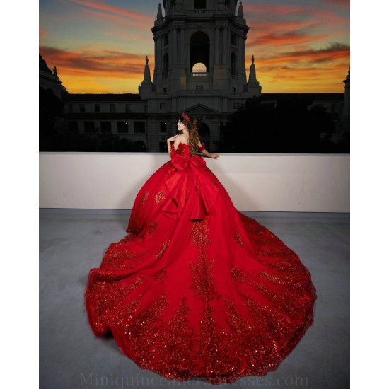 Off Shoulder Red Quince Dress Sequin Birthday Party Gowns Pearl Sweetheart Neck Vestidos De 15 Anos