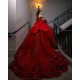 Off Shoulder Red Quince Dress Sequin Birthday Party Gowns Pearl Sweetheart Neck Vestidos De 15 Anos