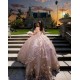 Off Shoulder Rose Gold Quince Dress Sequin Instagram Dresses Sweetheart Neck Sweet 15 Gowns Vestidos De XV Anos With 3D Flowers