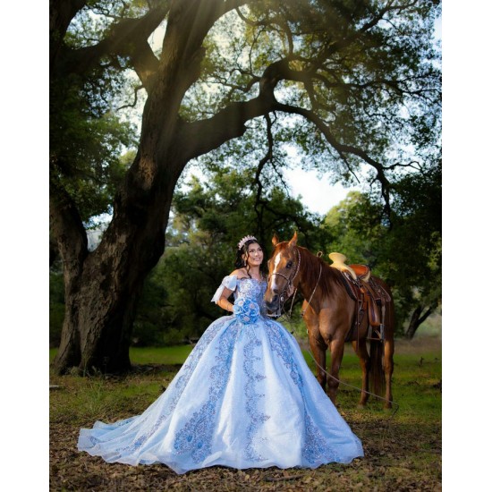 Off Shoulder Sky Blue Quinceanera Dress Wear Pageant Lace Appliques 2024 Ball Gown Princess Dresses Sweetheart Neck Sweet 15 Gowns