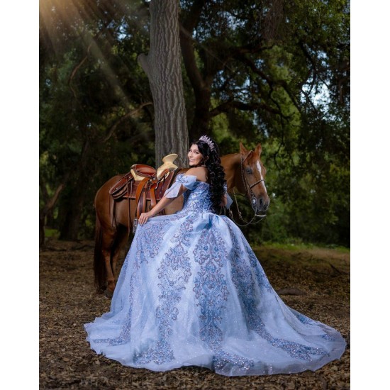 Off Shoulder Sky Blue Quinceanera Dress Wear Pageant Lace Appliques 2024 Ball Gown Princess Dresses Sweetheart Neck Sweet 15 Gowns