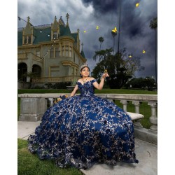 Off Shoulder Sweet 15 Gowns Navy Blue Quinceanera Dress Sequin Wear Pageant Sweetheart Neck 2024 Ball Gown Princess Dresses