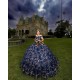 Off Shoulder Sweet 15 Gowns Navy Blue Quinceanera Dress Sequin Wear Pageant Sweetheart Neck 2024 Ball Gown Princess Dresses