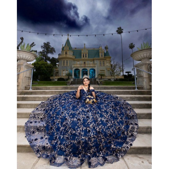 Off Shoulder Sweet 15 Gowns Navy Blue Quinceanera Dress Sequin Wear Pageant Sweetheart Neck 2024 Ball Gown Princess Dresses