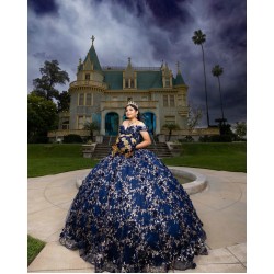 Off Shoulder Sweet 15 Gowns Navy Blue Quinceanera Dress Sequin Wear Pageant Sweetheart Neck 2024 Ball Gown Princess Dresses