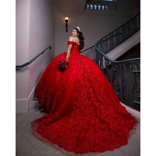 Off Shoulder Sweet 15 Gowns Red Quinceanera Dress Lace Appliques Wear Pageant Sweetheart Neck 2024 Ball Gown Princess Dresses