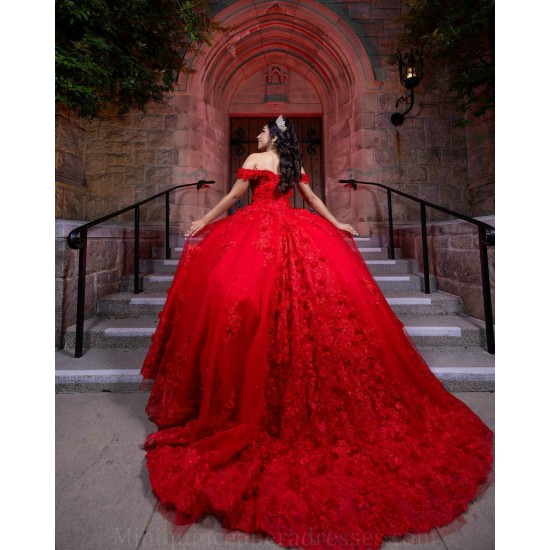 Off Shoulder Sweet 15 Gowns Red Quinceanera Dress Lace Appliques Wear Pageant Sweetheart Neck 2024 Ball Gown Princess Dresses