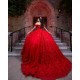 Off Shoulder Sweet 15 Gowns Red Quinceanera Dress Lace Appliques Wear Pageant Sweetheart Neck 2024 Ball Gown Princess Dresses