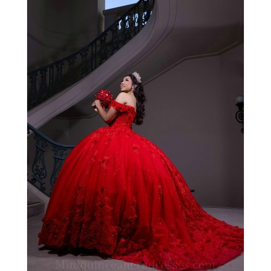 Off Shoulder Sweet 15 Gowns Red Quinceanera Dress Lace Appliques Wear Pageant Sweetheart Neck 2024 Ball Gown Princess Dresses