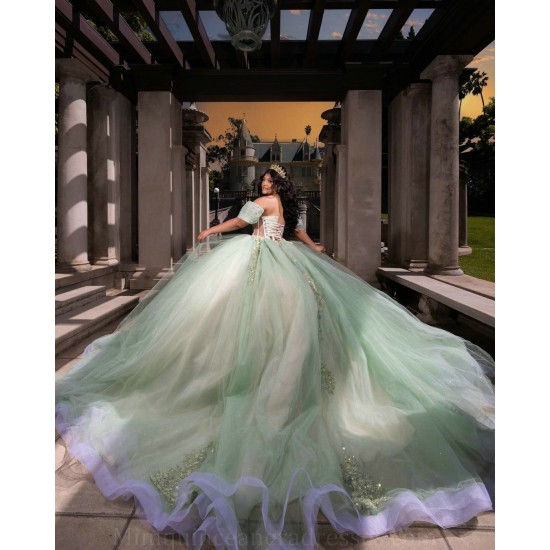 Off Shoulder Sweet 15 Gowns Sage Green Quinceanera Dress Lace Appliques Wear Pageant Sweetheart Neck 2024 Ball Gown Princess Dresses