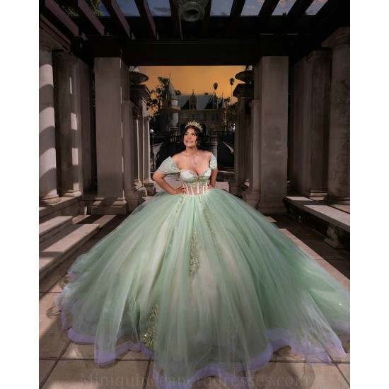 Off Shoulder Sweet 15 Gowns Sage Green Quinceanera Dress Lace Appliques Wear Pageant Sweetheart Neck 2024 Ball Gown Princess Dresses