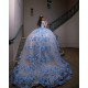 Off Shoulder Sweet 15 Gowns Sky Blue Quinceanera Dress 3D Flowers Wear Pageant Sweetheart Neck 2024 Ball Gown Princess Dresses