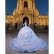 Off Shoulder Sweet 15 Gowns Sky Blue Quinceanera Dress 3D Flowers Wear Pageant Sweetheart Neck 2024 Ball Gown Princess Dresses