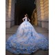 Off Shoulder Sweet 15 Gowns Sky Blue Quinceanera Dress 3D Flowers Wear Pageant Sweetheart Neck 2024 Ball Gown Princess Dresses