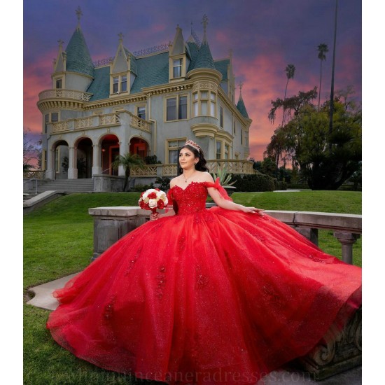 Off Shoulder Vestidos De XV Anos Red Quince Dress Lace Appliques Sweet 15 Gowns Sweetheart Neck Wear Pageant