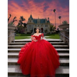 Off Shoulder Vestidos De XV Anos Red Quince Dress Lace Appliques Sweet 15 Gowns Sweetheart Neck Wear Pageant