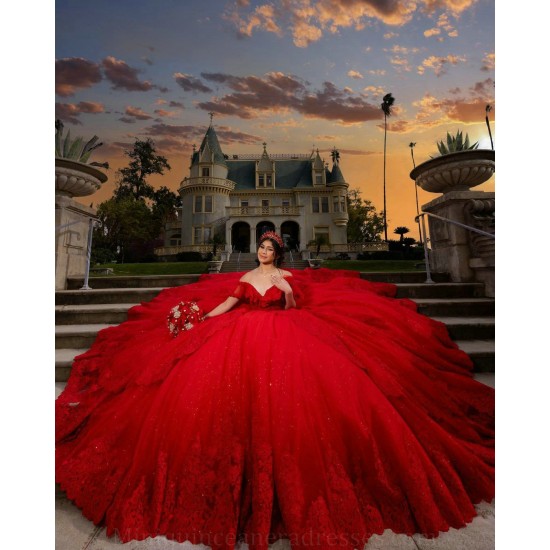 Off The Shoulder Quince Dress Red Vestidos De 15 Anos Lace Appliques Women 2024 Ball Gown Sweetheart Birthday Party Dresses