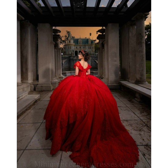 Off The Shoulder Quince Dress Red Vestidos De 15 Anos Lace Appliques Women 2024 Ball Gown Sweetheart Birthday Party Dresses