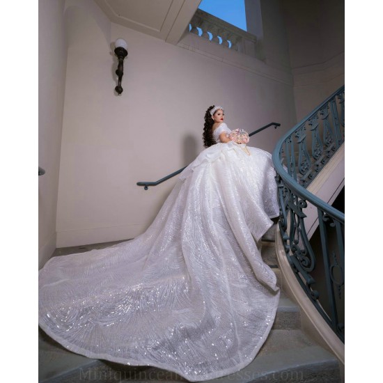 Off The Shoulder White Quince Dress Lace Appliques Women 2024 Ball Gown Pearl Sequin Vestidos De 15 Anos